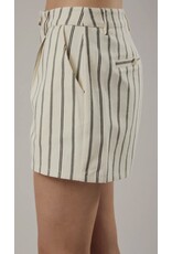 Cream/Charcoal Mid Rise Stripe Pleated Shorts