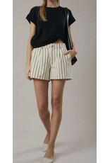 Cream/Charcoal Mid Rise Stripe Pleated Shorts
