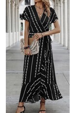 LATA Stripe Knot Split V Neck Dress