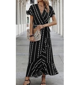 LATA Stripe Knot Split V Neck Dress