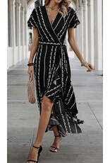 LATA Stripe Knot Split V Neck Dress