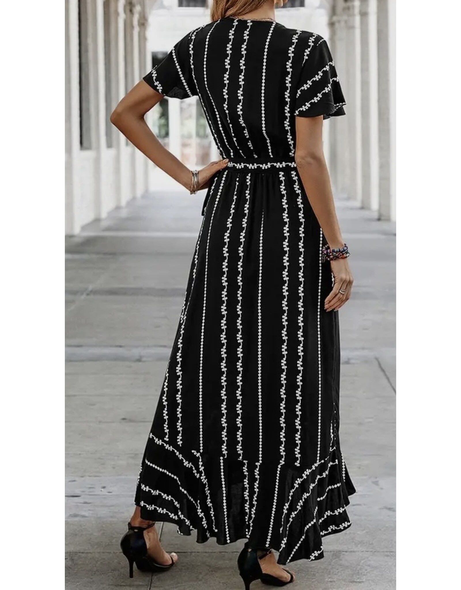 LATA Stripe Knot Split V Neck Dress