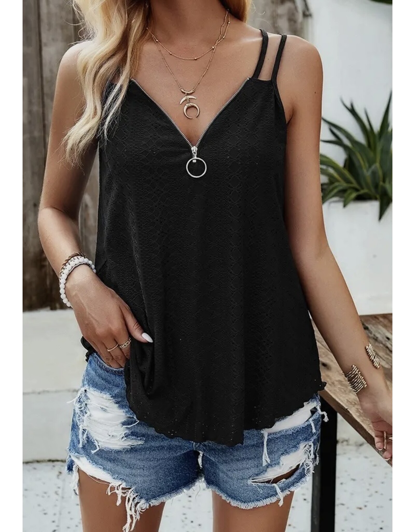 Eyelet Spaghetti Strap Cami Top