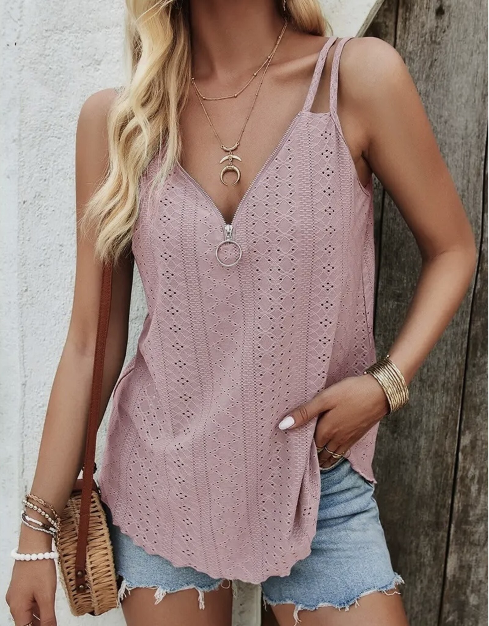 Eyelet Spaghetti Strap Cami Top