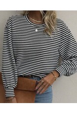 Striped B/W Drop Shoulder Long Slv