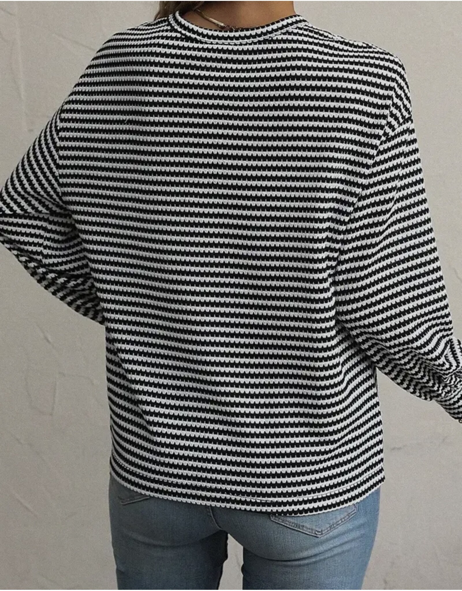 Striped B/W Drop Shoulder Long Slv