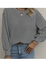 Striped B/W Drop Shoulder Long Slv
