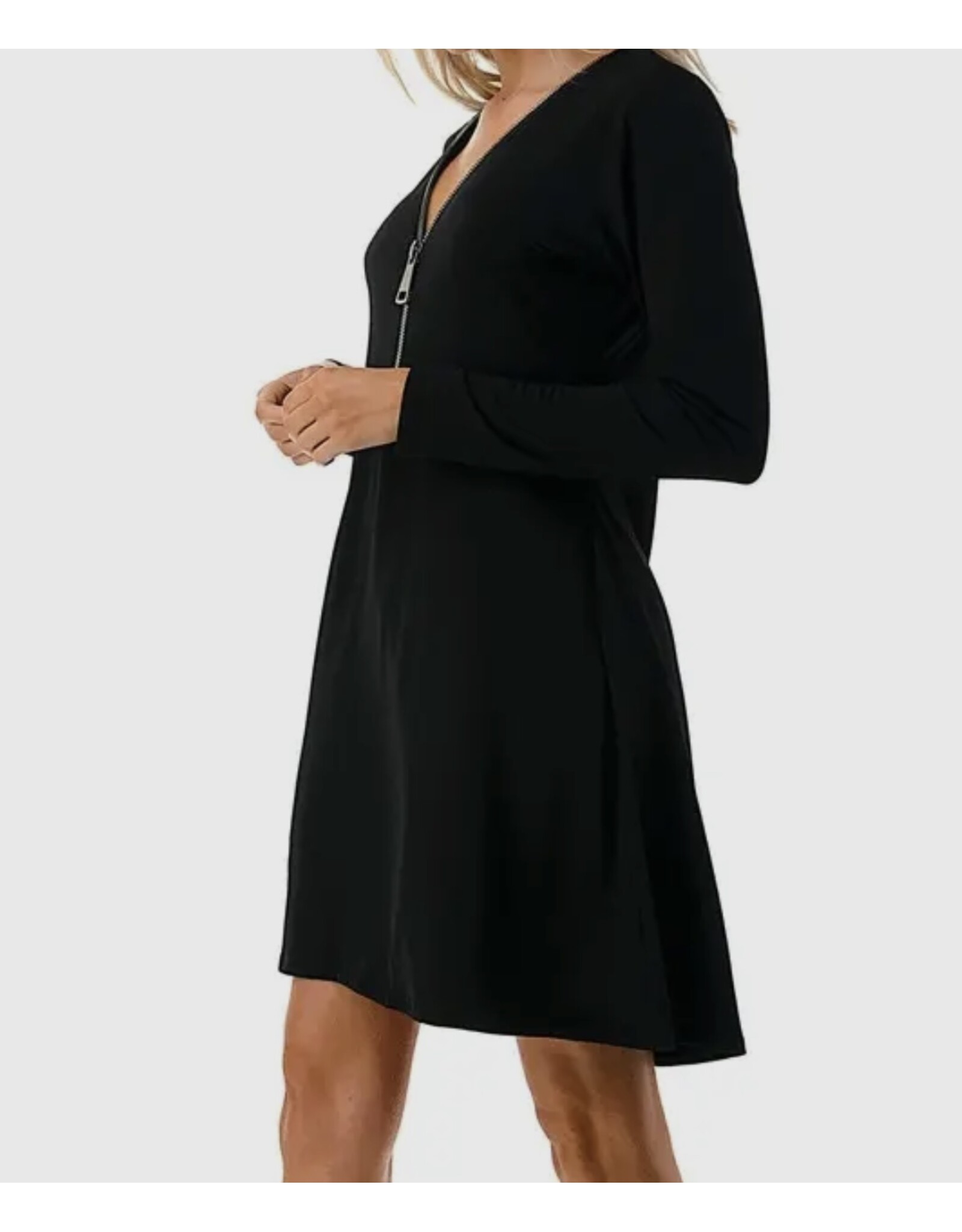 Black Long Slv Zipper Dress