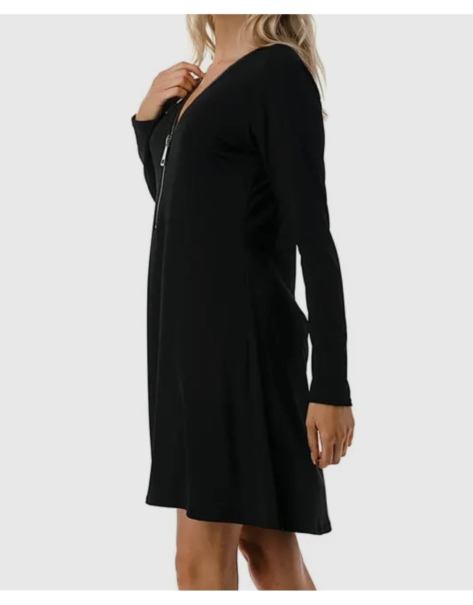 Black Long Slv Zipper Dress