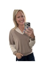 Ariella Taupe/White Stripe Contrast Hoodie