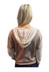 Ariella Taupe/White Stripe Contrast Hoodie
