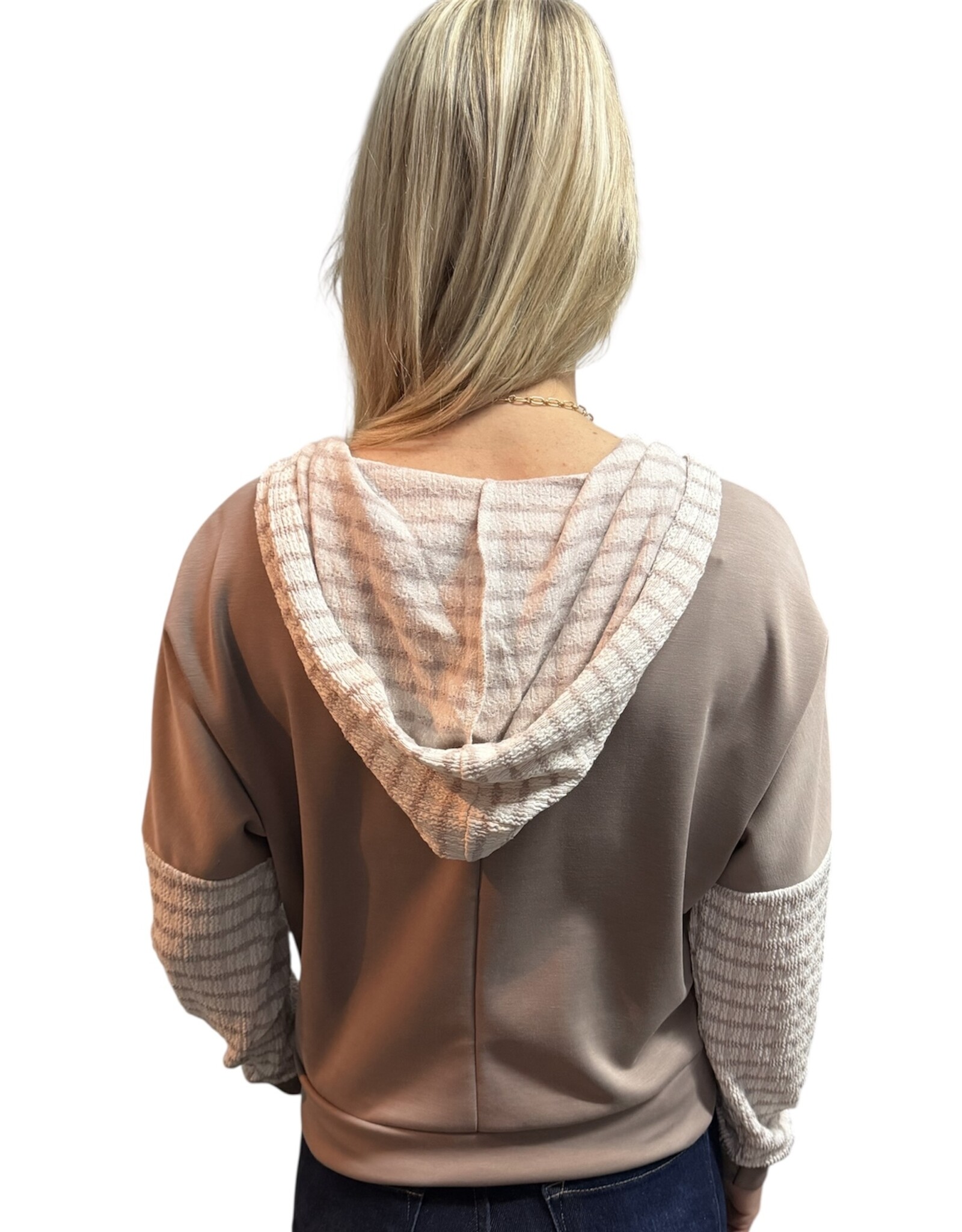 Ariella Taupe/White Stripe Contrast Hoodie