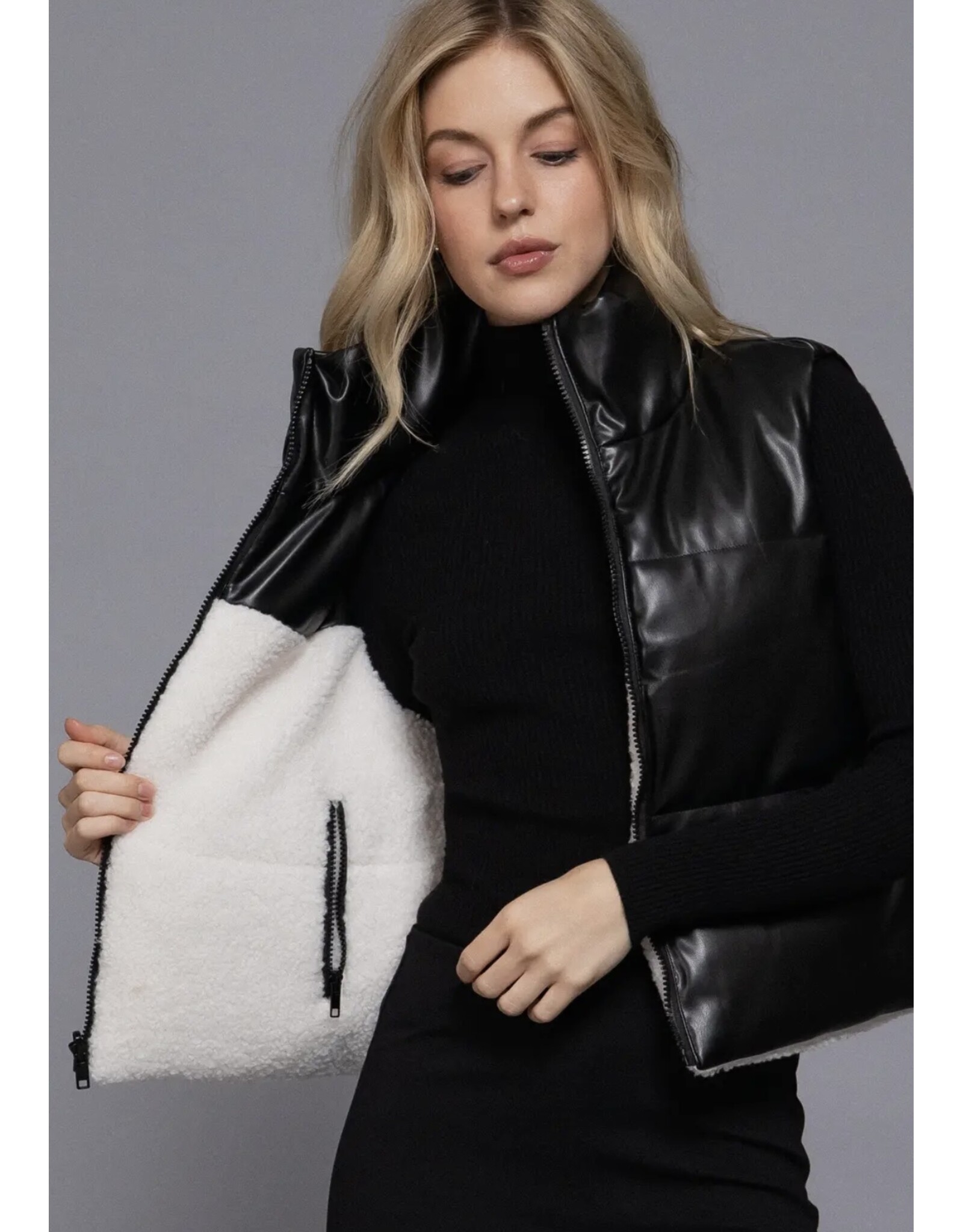 Reversible Faux Leather Sherpa Vest