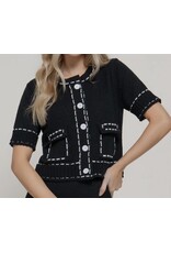 B/W Short Sleeve Contrasting Stitched Cardigan