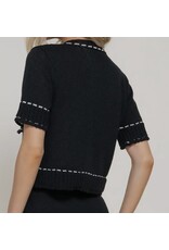 B/W Short Sleeve Contrasting Stitched Cardigan