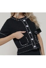 B/W Short Sleeve Contrasting Stitched Cardigan