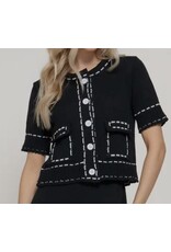 B/W Short Sleeve Contrasting Stitched Cardigan