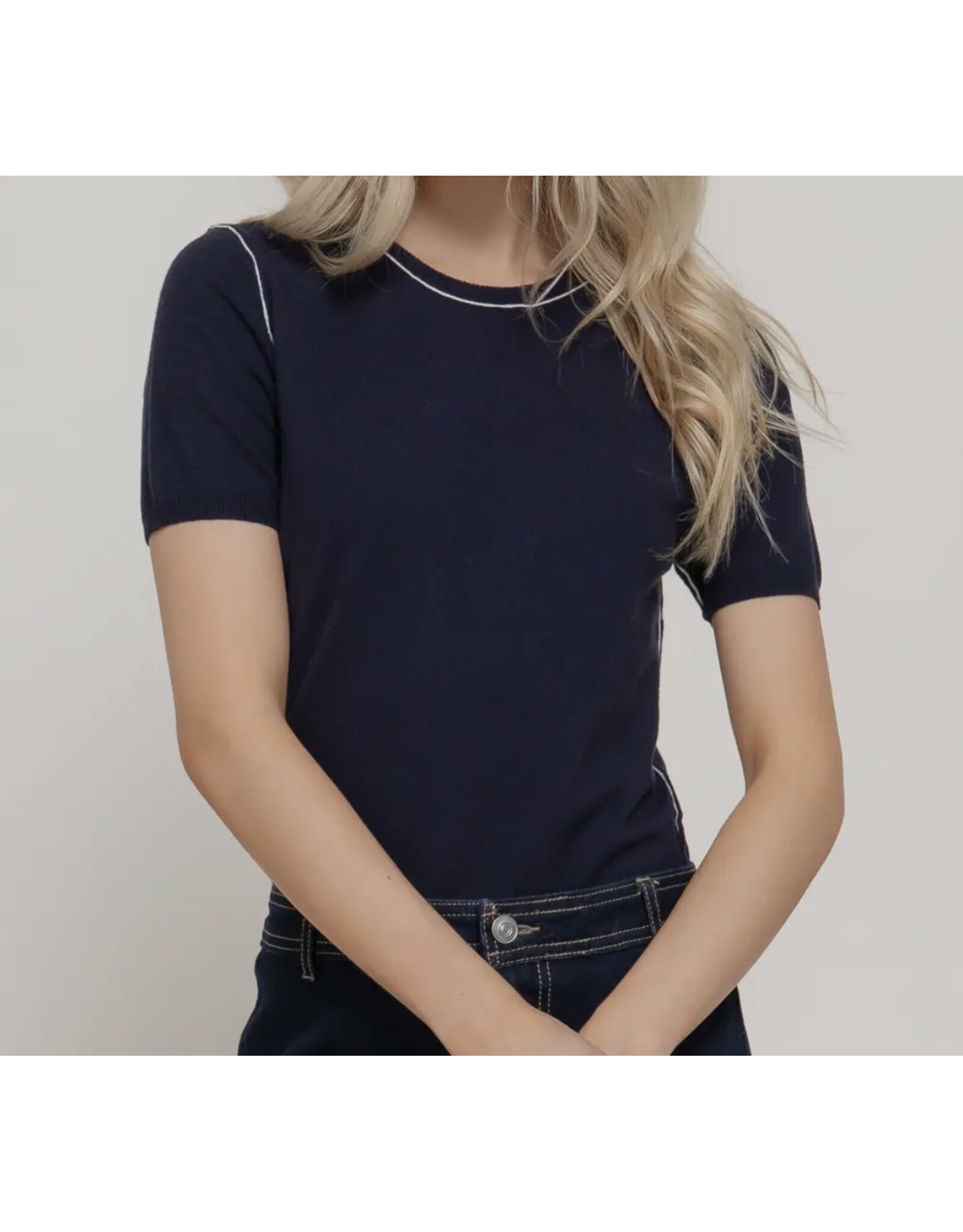 S/S KNIT TOP W/ CONTRAST