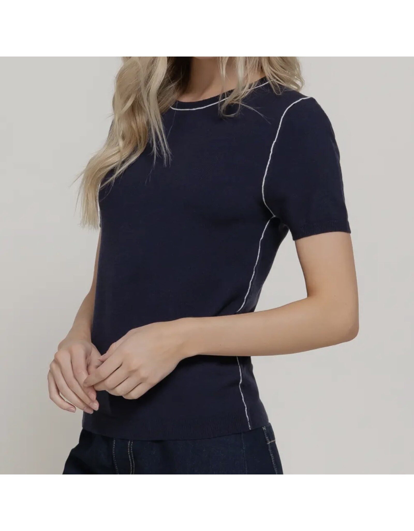 S/S KNIT TOP W/ CONTRAST