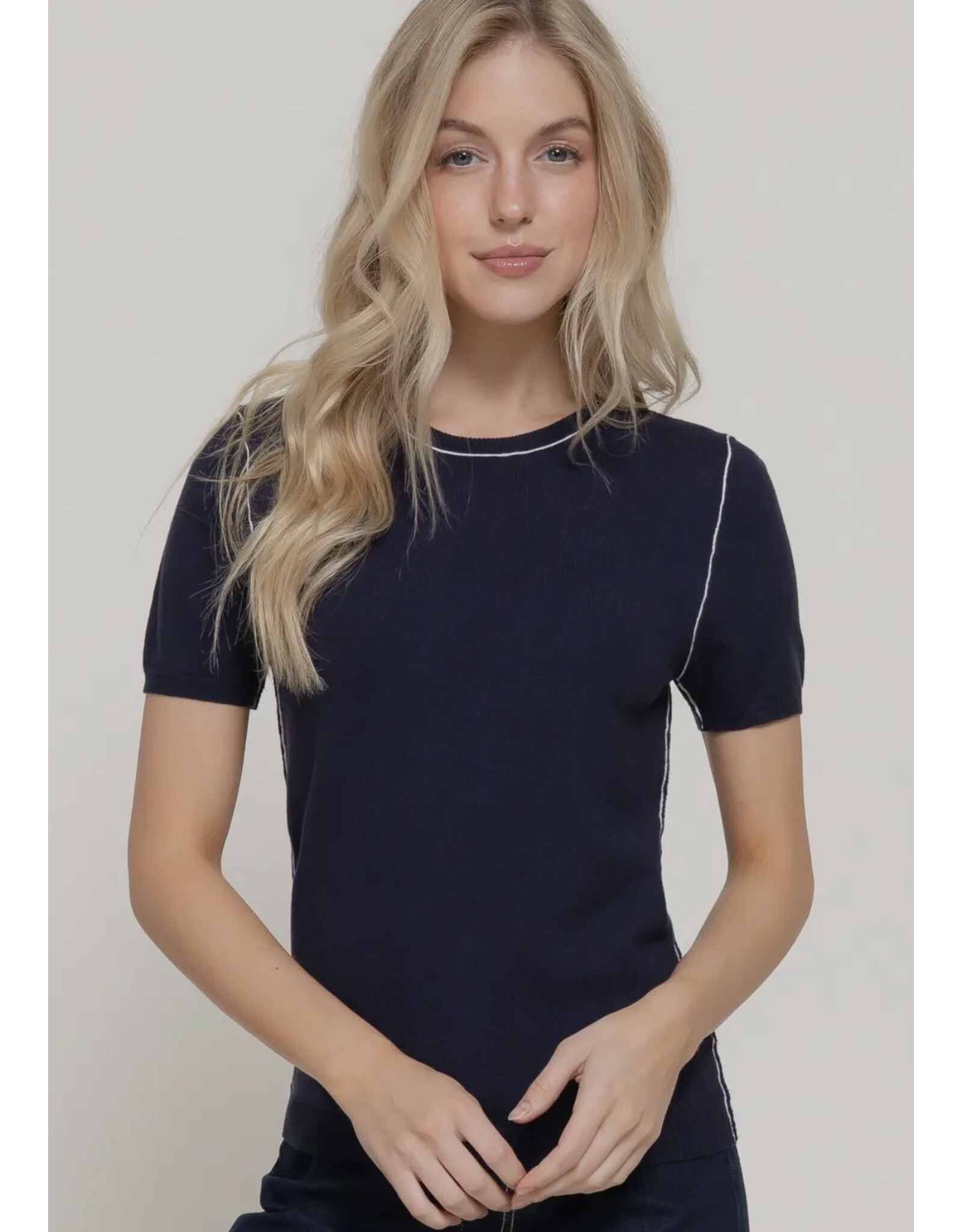 S/S KNIT TOP W/ CONTRAST