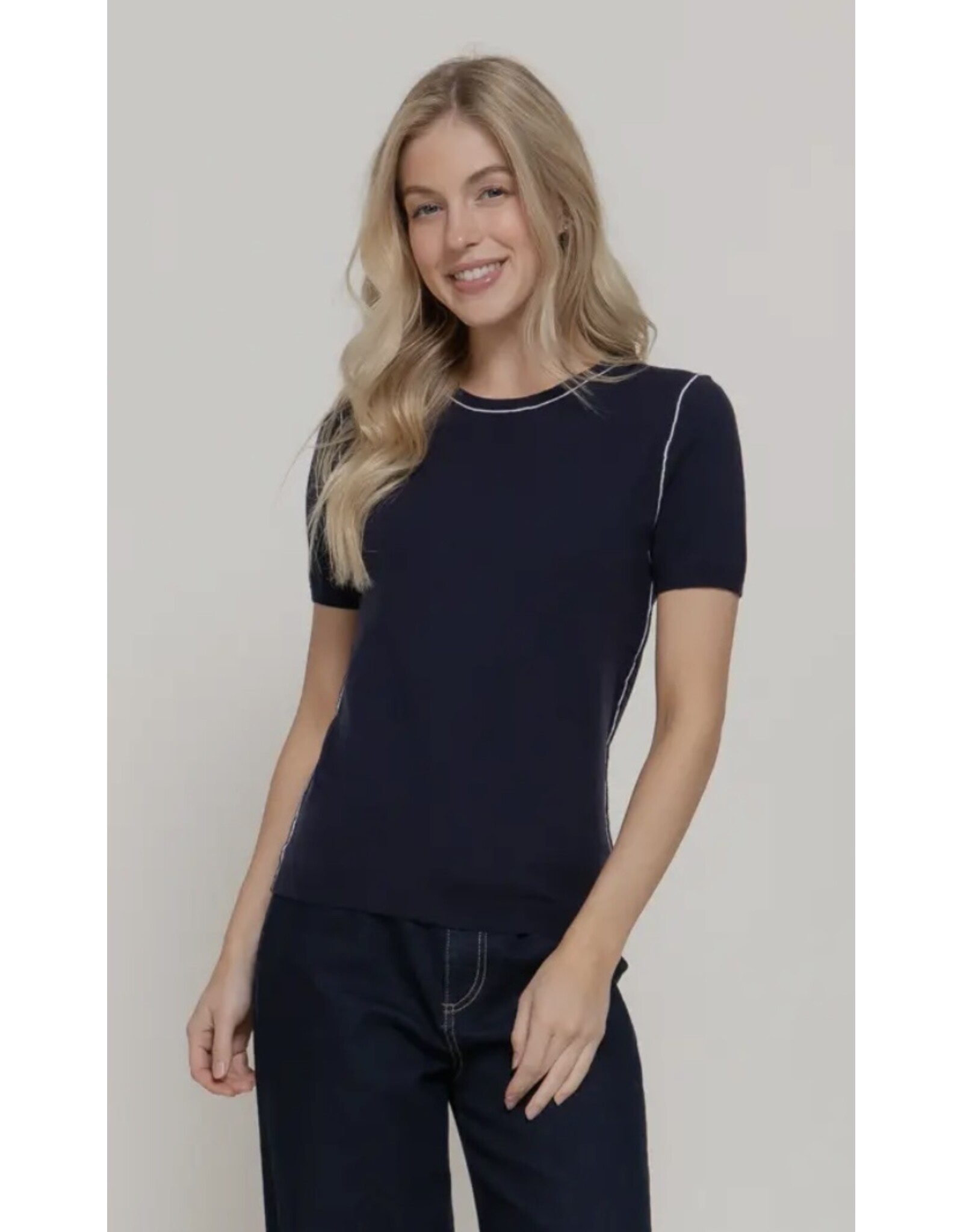 S/S KNIT TOP W/ CONTRAST