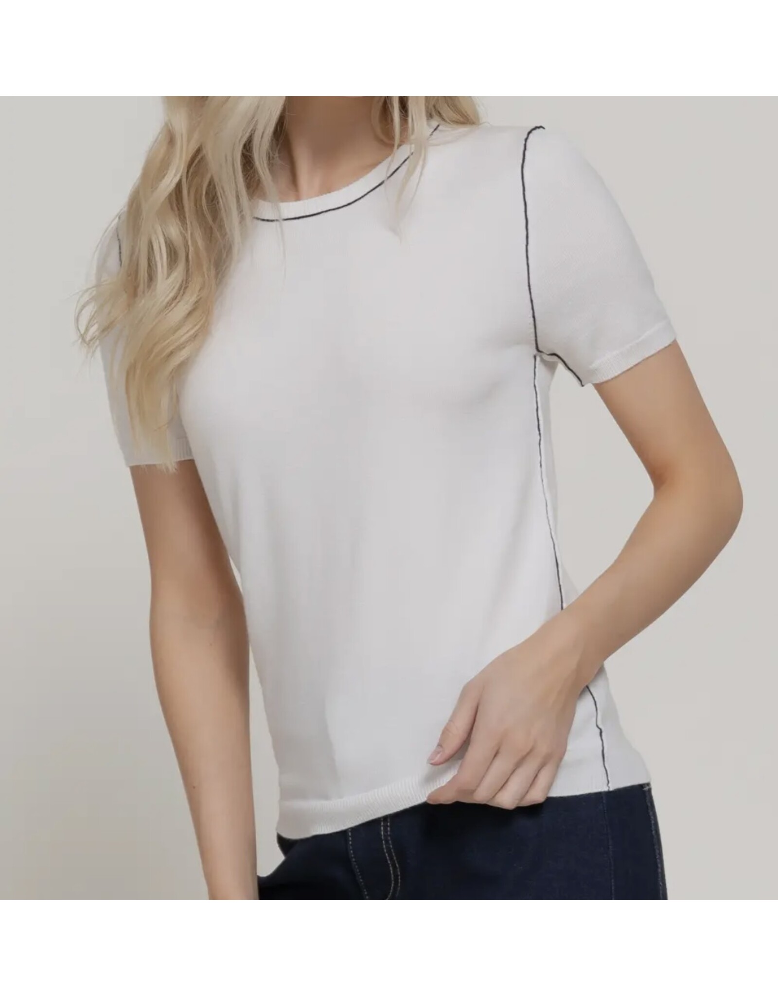 S/S KNIT TOP W/ CONTRAST