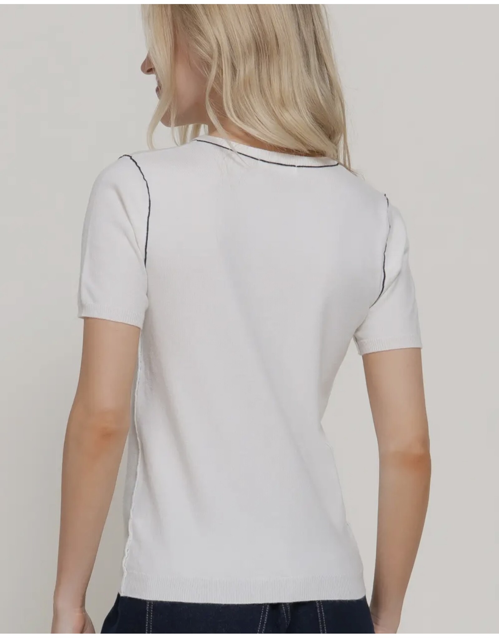 S/S KNIT TOP W/ CONTRAST