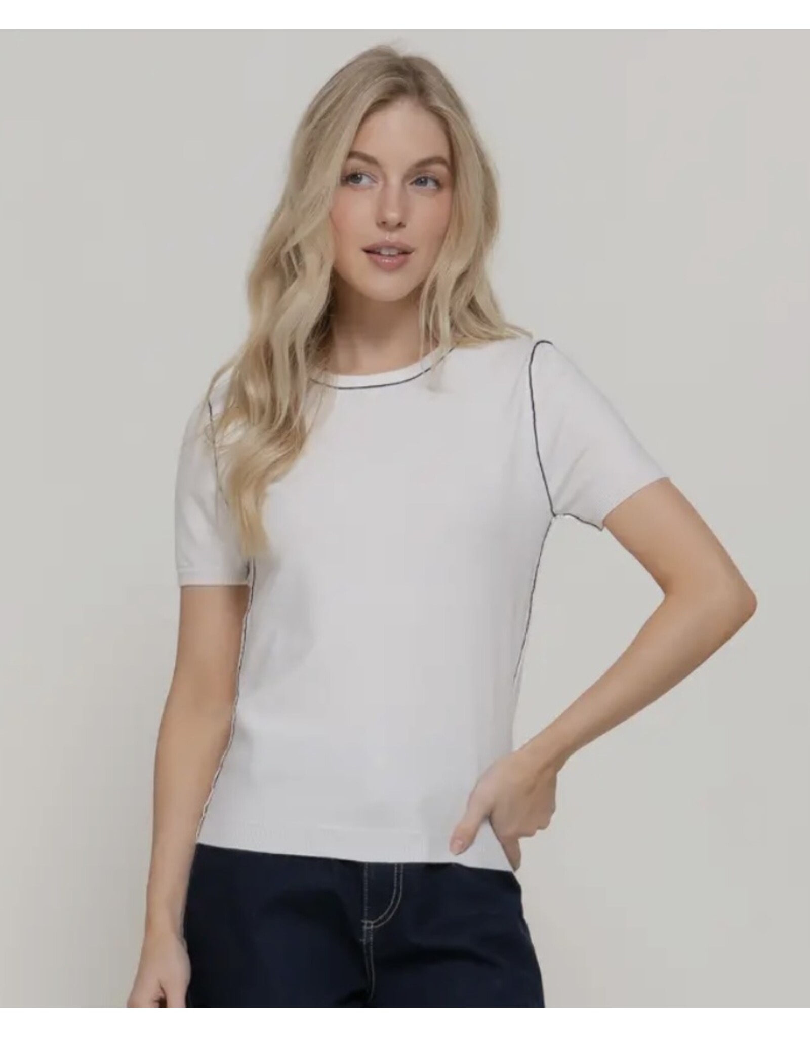 S/S KNIT TOP W/ CONTRAST