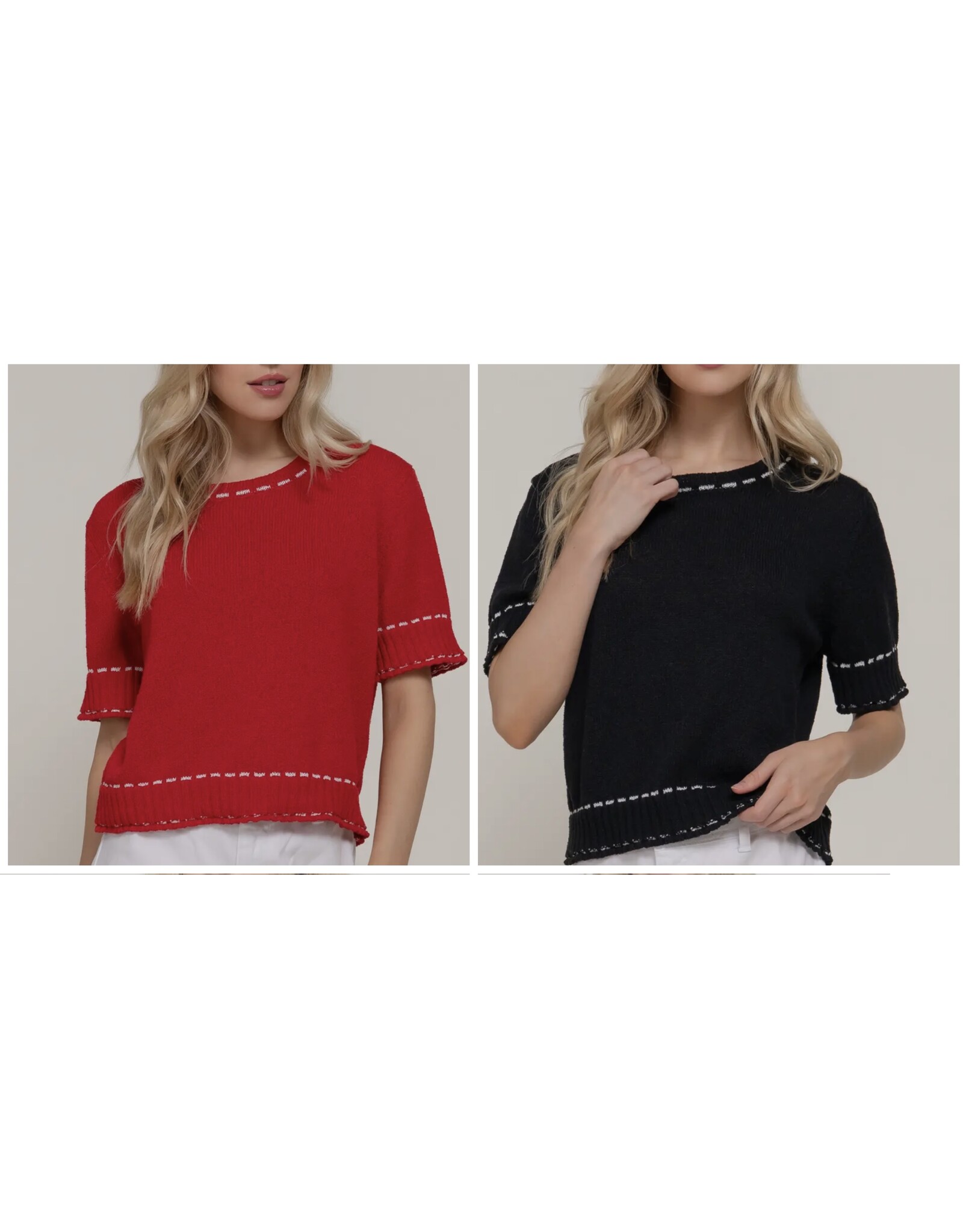 Short Slv Sweater w/ Contrast Stitch