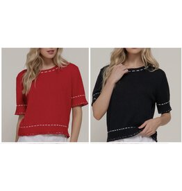 Short Slv Sweater w/ Contrast Stitch