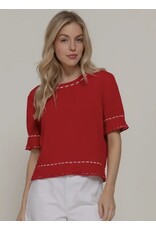 Short Slv Sweater w/ Contrast Stitch
