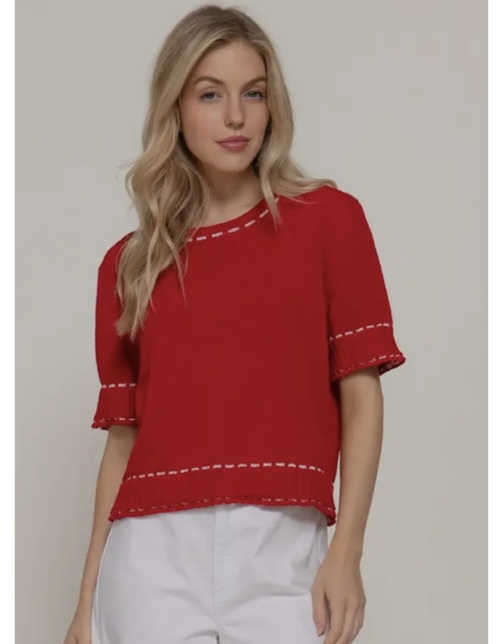 Short Slv Sweater w/ Contrast Stitch