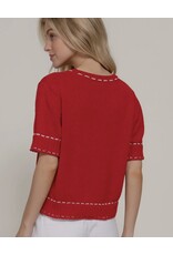 Short Slv Sweater w/ Contrast Stitch