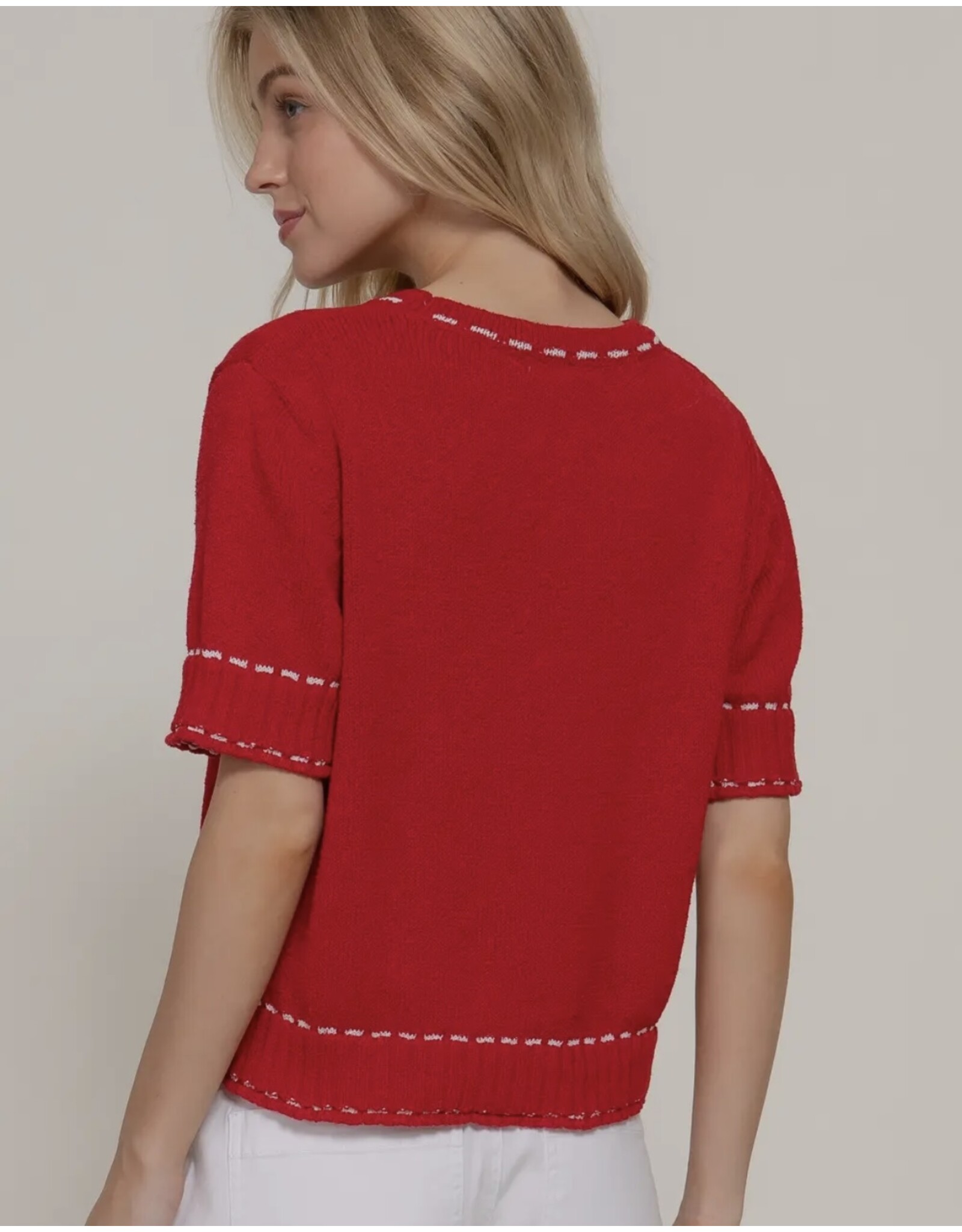 Short Slv Sweater w/ Contrast Stitch