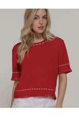 Short Slv Sweater w/ Contrast Stitch