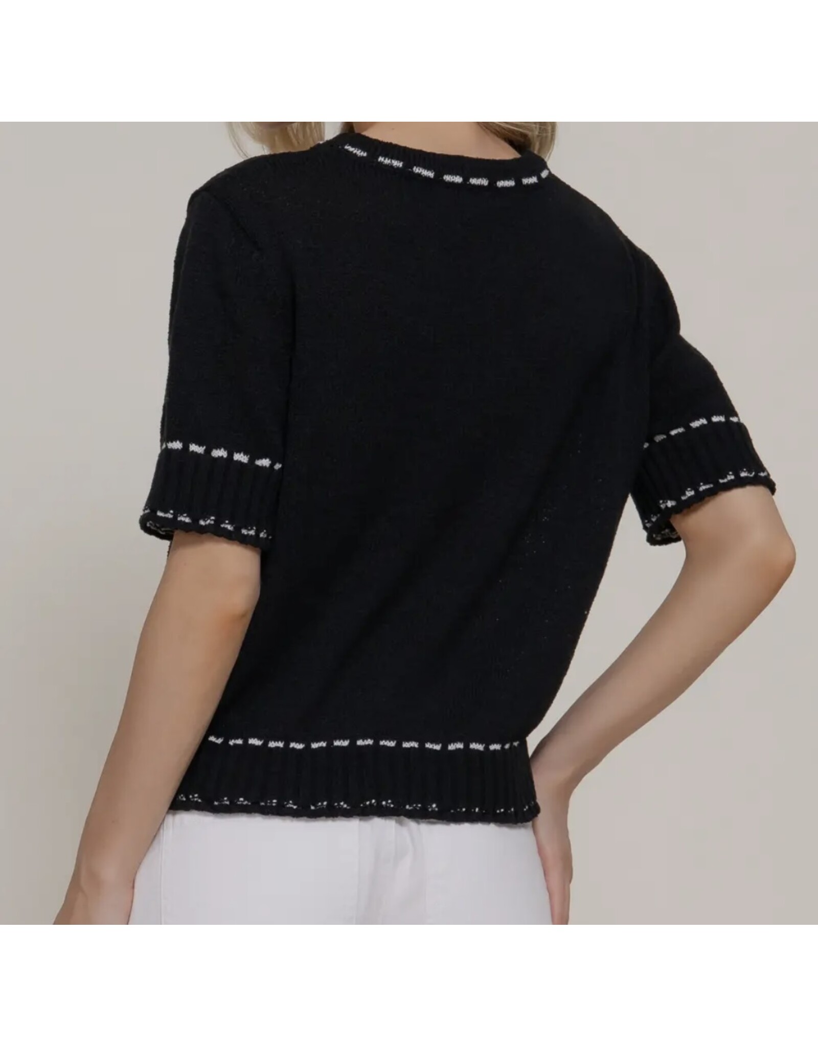 Short Slv Sweater w/ Contrast Stitch