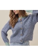 Blue Knit Raglan Slv Cardigan