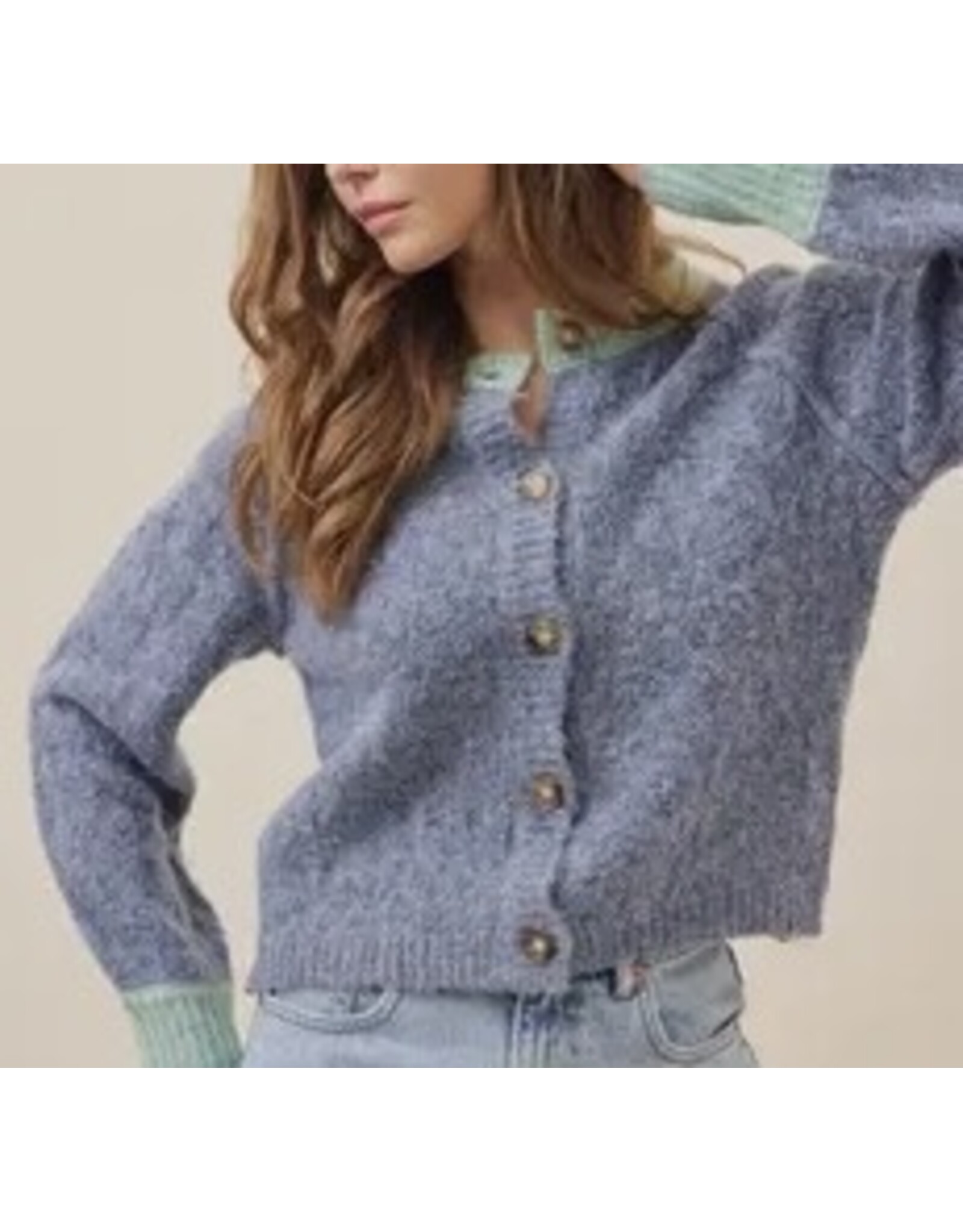 Blue Knit Raglan Slv Cardigan