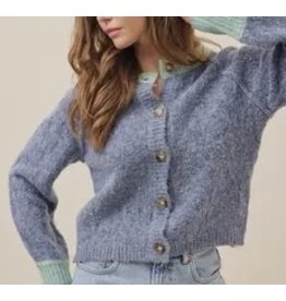 Blue Knit Raglan Slv Cardigan