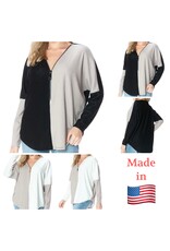Ariella Popular colorblock dolman slv zipper top