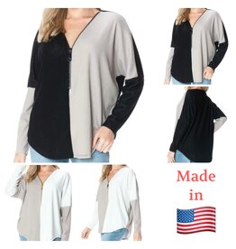 Ariella Popular colorblock dolman slv zipper top