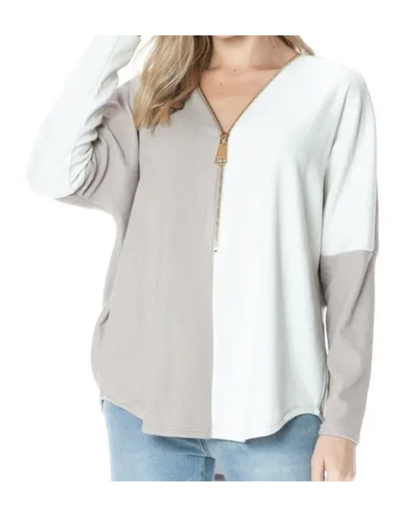 Ariella Popular colorblock dolman slv zipper top