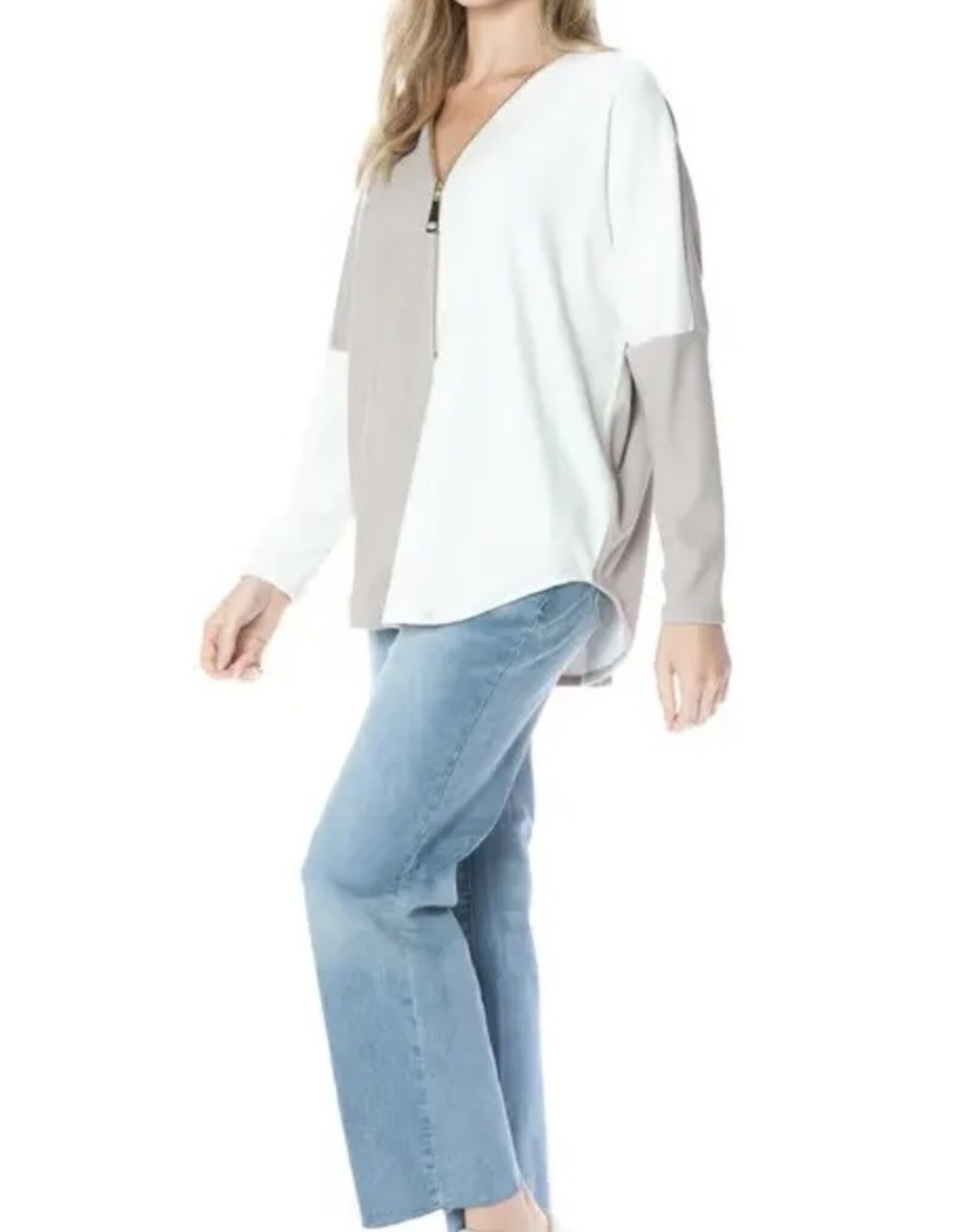 Ariella Popular colorblock dolman slv zipper top