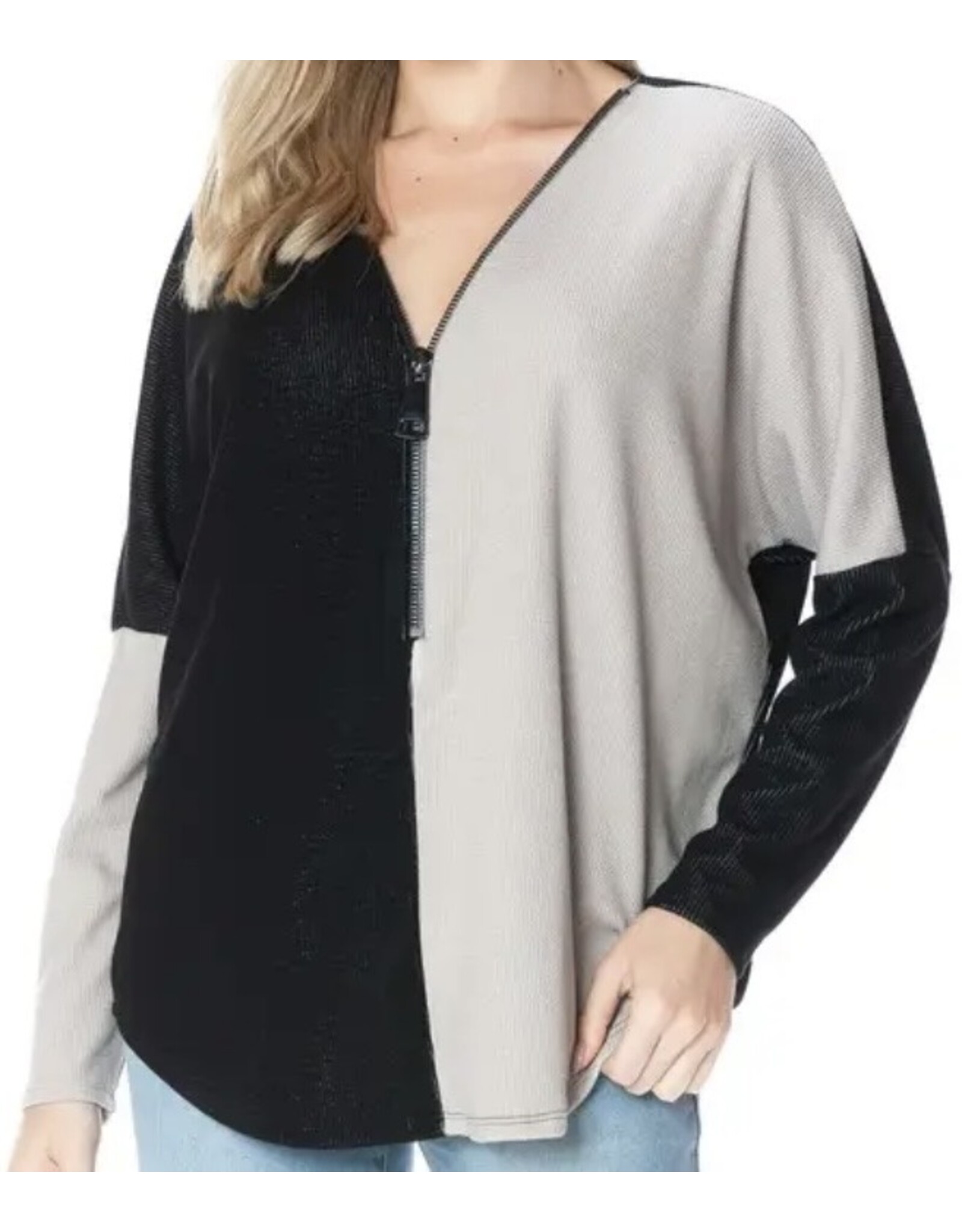 Ariella Popular colorblock dolman slv zipper top