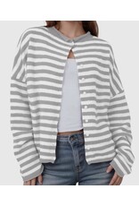 Grey White Striped Cardigan