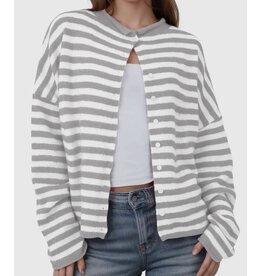 Grey White Striped Cardigan