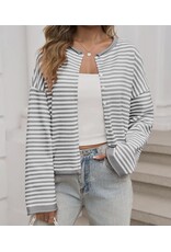 Grey White Striped Cardigan