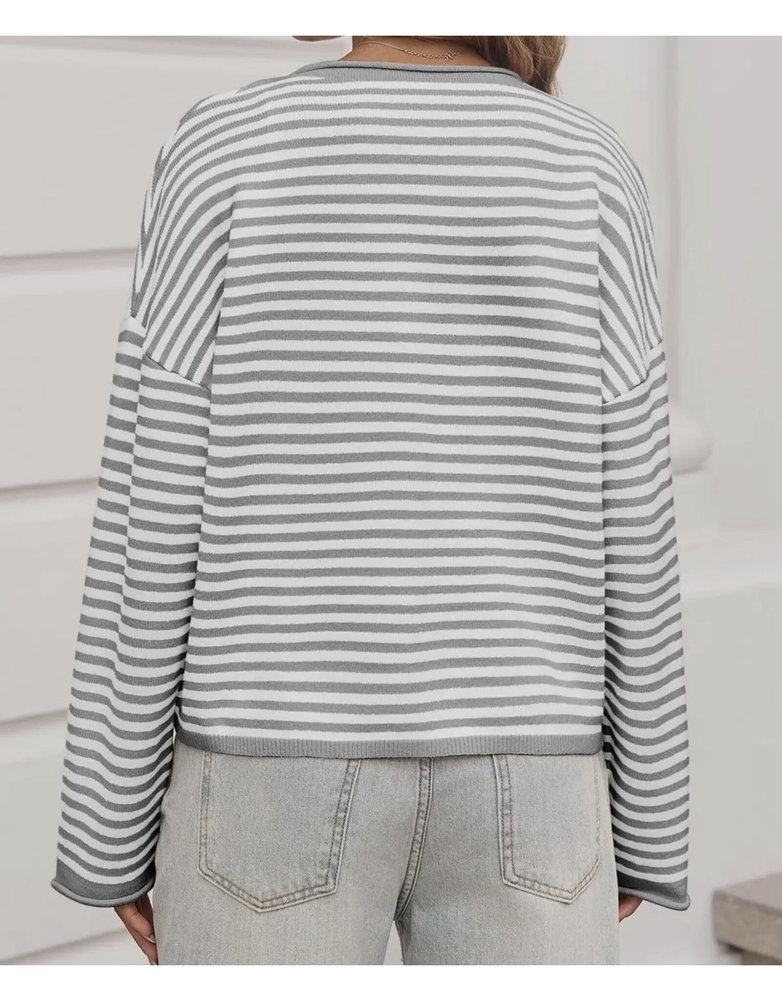 Grey White Striped Cardigan