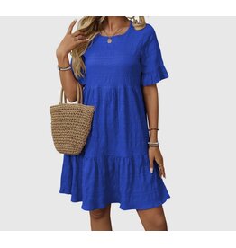 Blue short sleeve textured dress