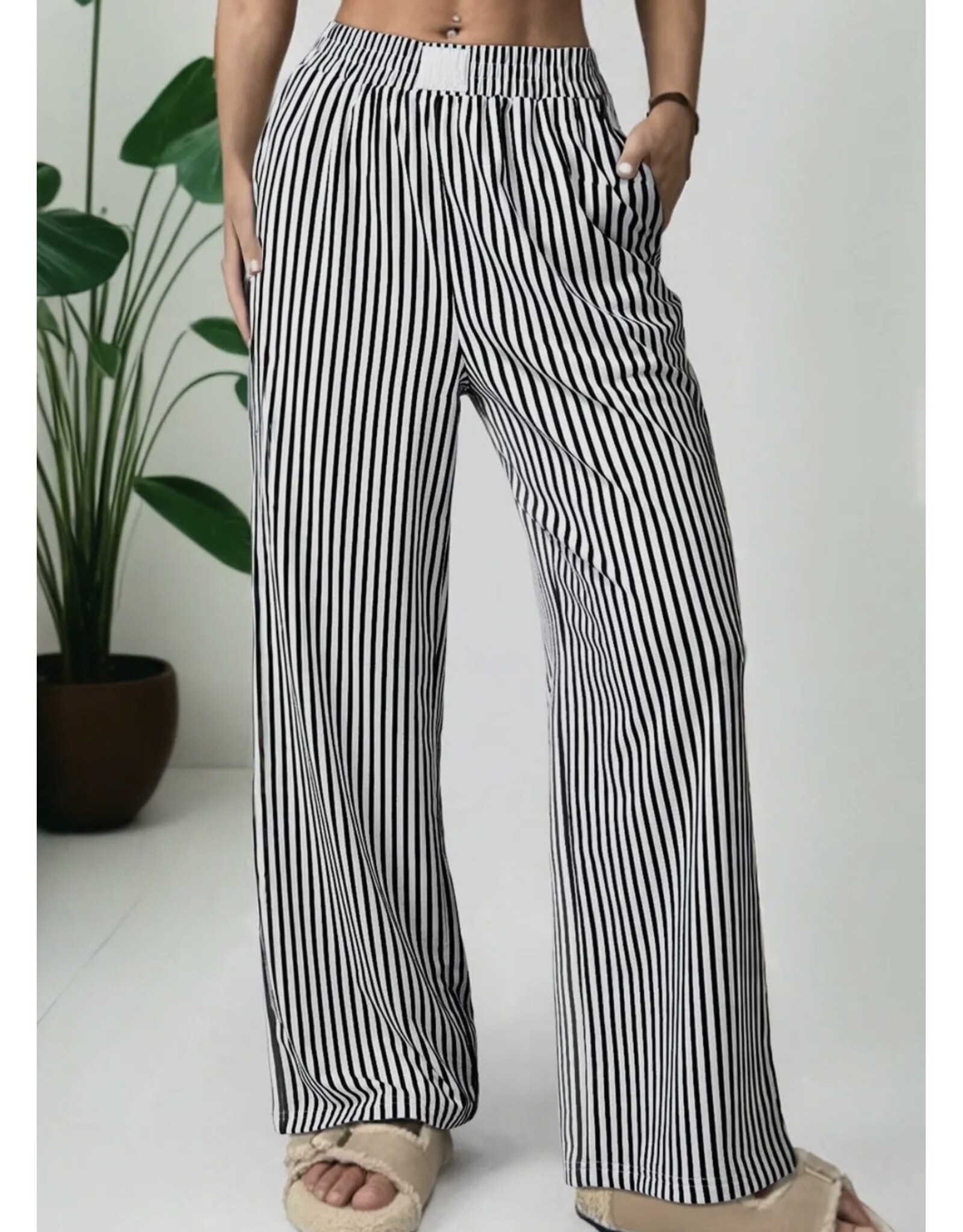 Black Stripe Wide Leg Lounge Pants
